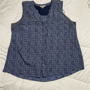 Blue and White Roz & Ali Sleeveless Blouse (1X)